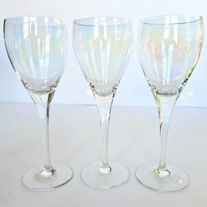 Vintage Fairlane Iridescent Bohemia Crystal Wine Glasses Set of 3 Crystalex 1515
